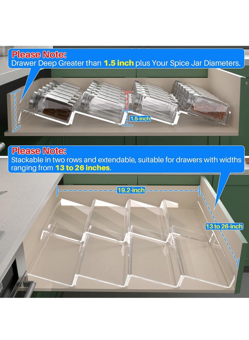 موندا منظم أدراج التوابل، صينية أدراج توابل للمطبخ مكونة من 4 قطع، رف توابل أكريليك للأدراج، منظم برطمانات توابل مطبخ قابل للتكديس ومتعدد الطبقات. - Image 4